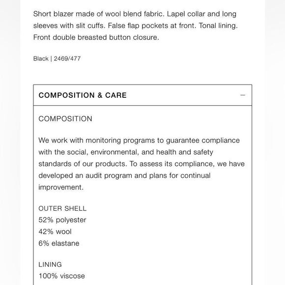 ZARA BLACK CROP WOOL BLEND BLAZER - Picture 9 of 9